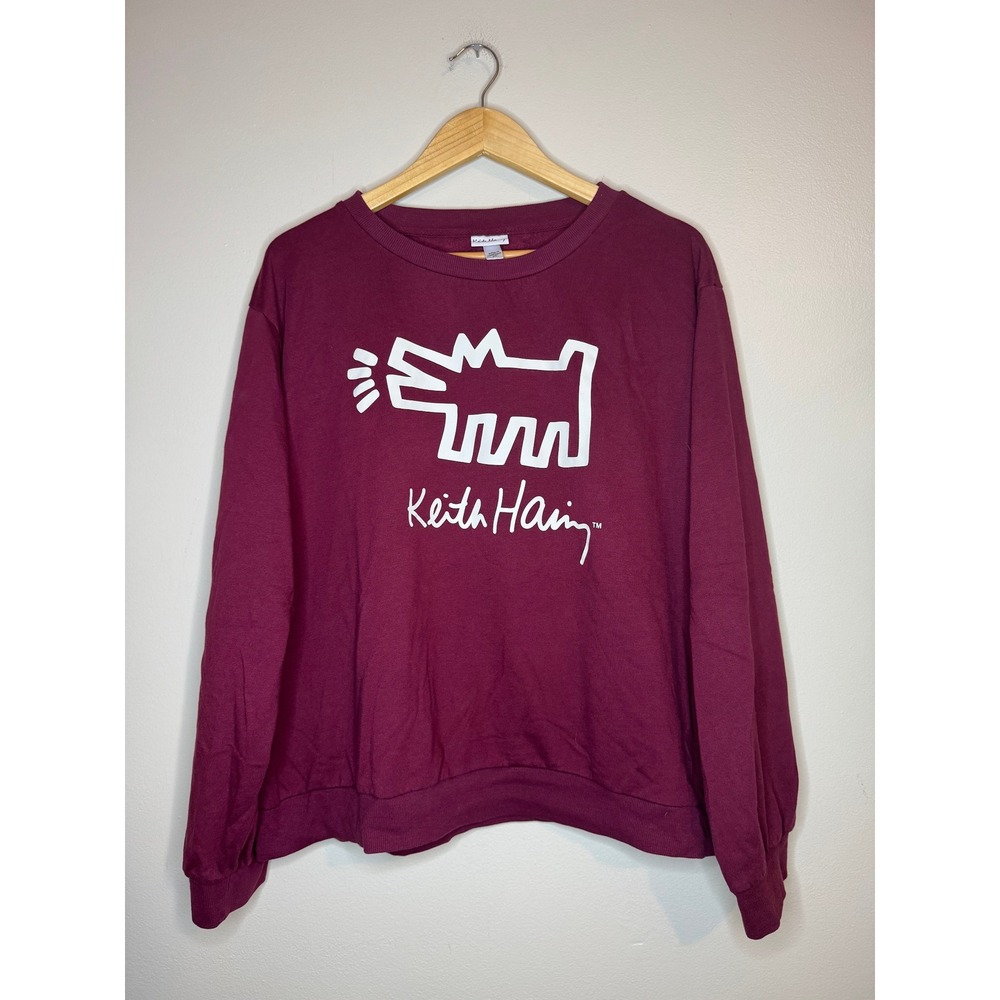 Keith Haring Barking Dog Graphic Sweatshirt Maroon Burgundy XXL Pop Art Pullover